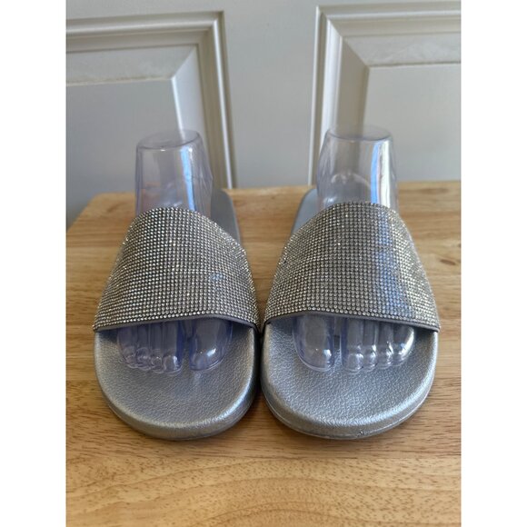 Bebe Women's Rhinestone Embellished Silver Slide Sandals Size 11 Sku 2984 - Picture 11 of 11